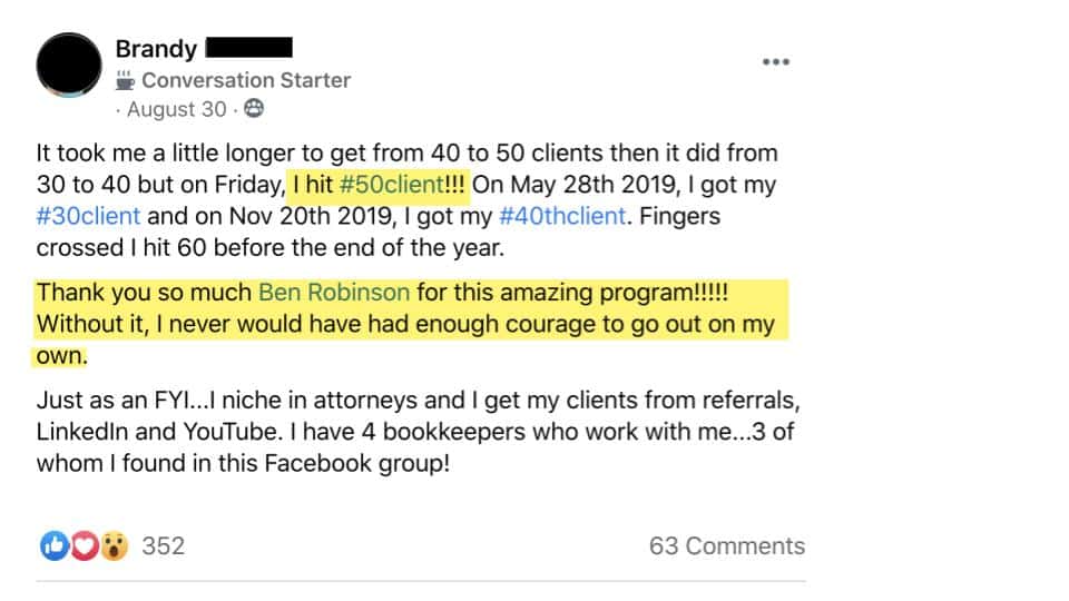 Brandy Bookkeeper Launch Testimonial